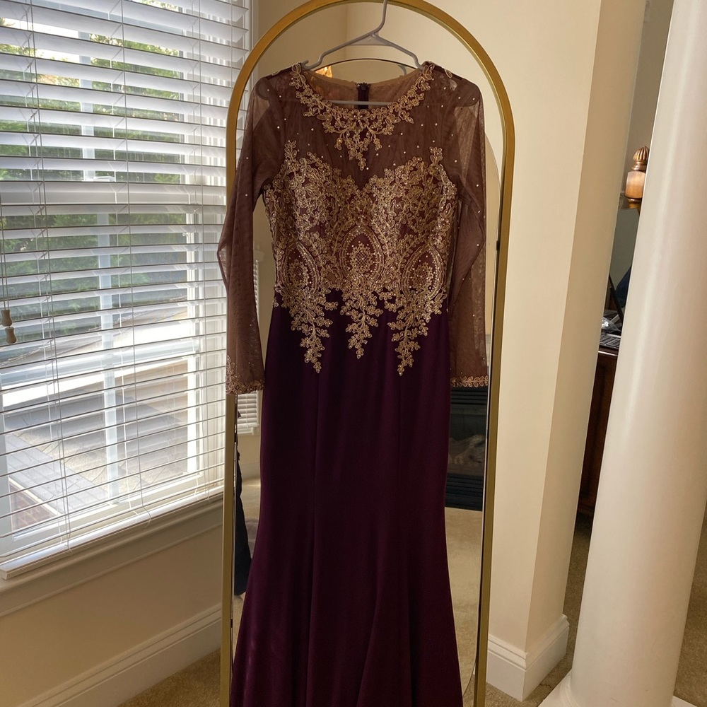 Xscape purple/gold long sleeve dress - Picture 3 of 8